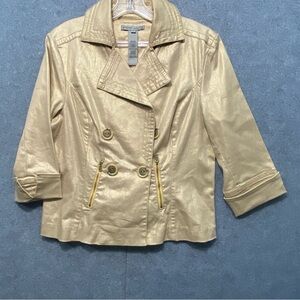 Sharon Young Women’s Size M Gold Structured Button Front Jacket 3/4 Sleeve